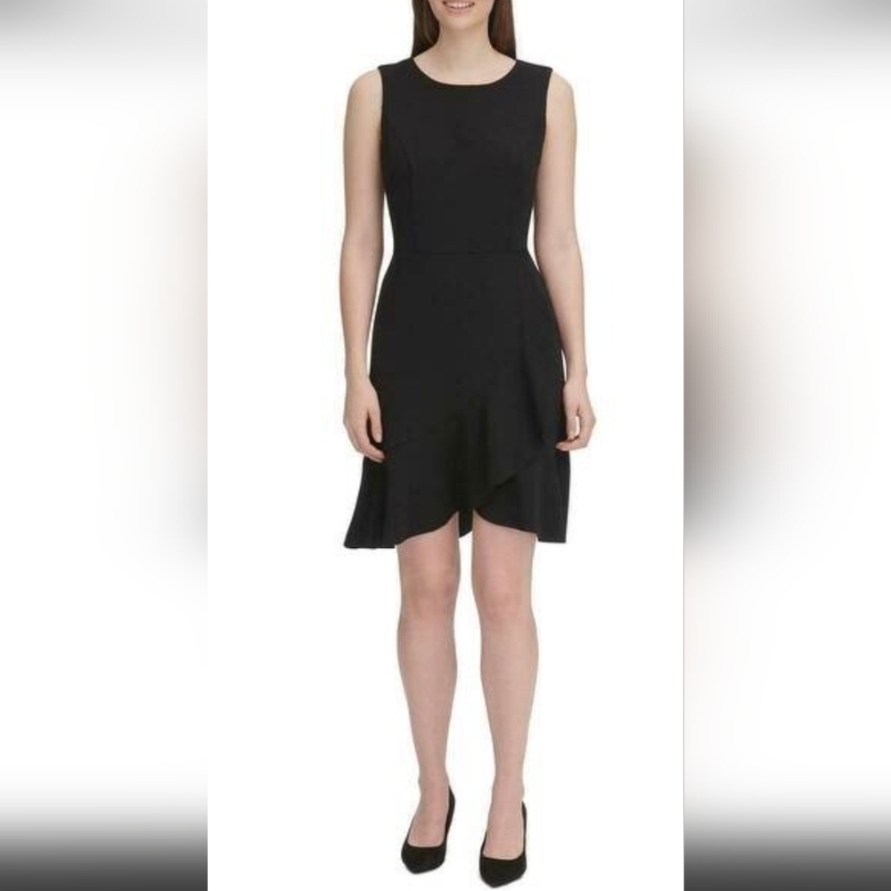 New Tommy Hilfiger Dress Black Ruffle-Hem Sheath dress Sz 12 NWT New with tags